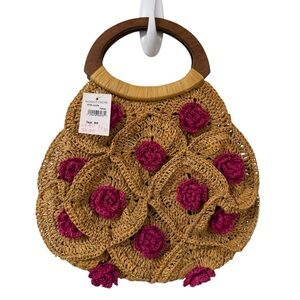 NWT MAD Imports handmade straw floral tote bag boho artisan woven purse